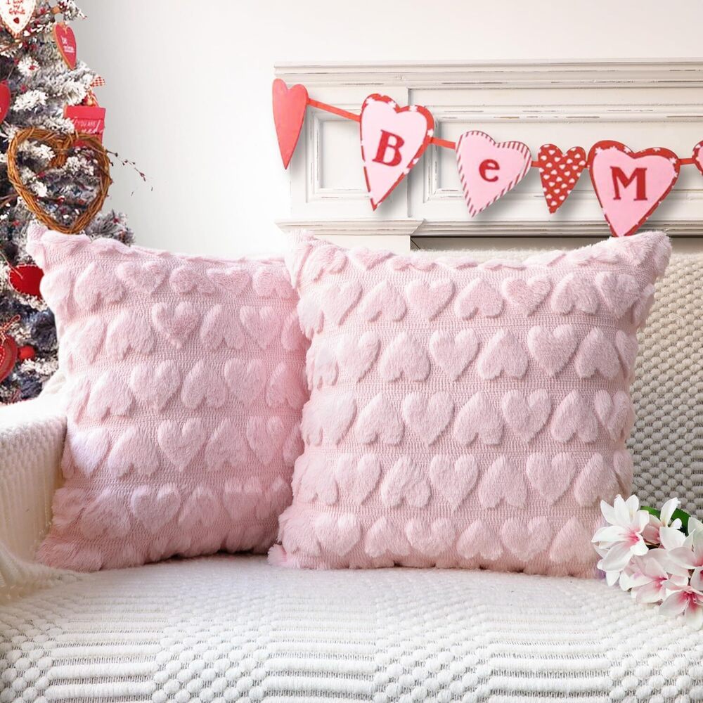 8673 Valentine's Day Love Decorative Pillow Covers 20x20 Set of 2, Pink